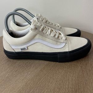 Vans Mens Size 8 Shoe's Old Skool Pro Skateboard Classic White/Black/ Cream EUC